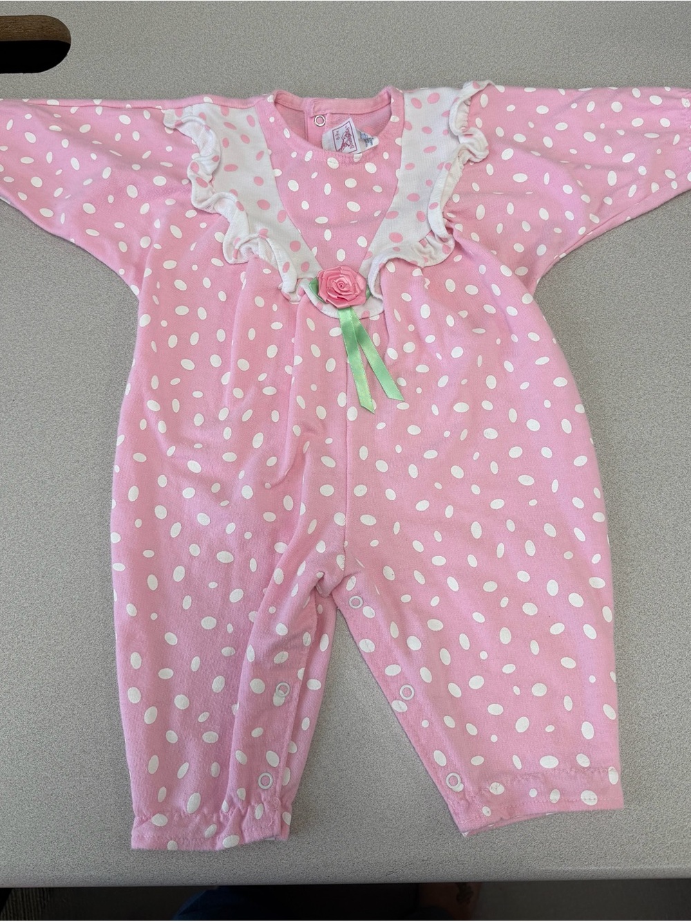 Vintage Buster Brown Pink Polka Dot Romper 6-9M Made In USA Baby Girl